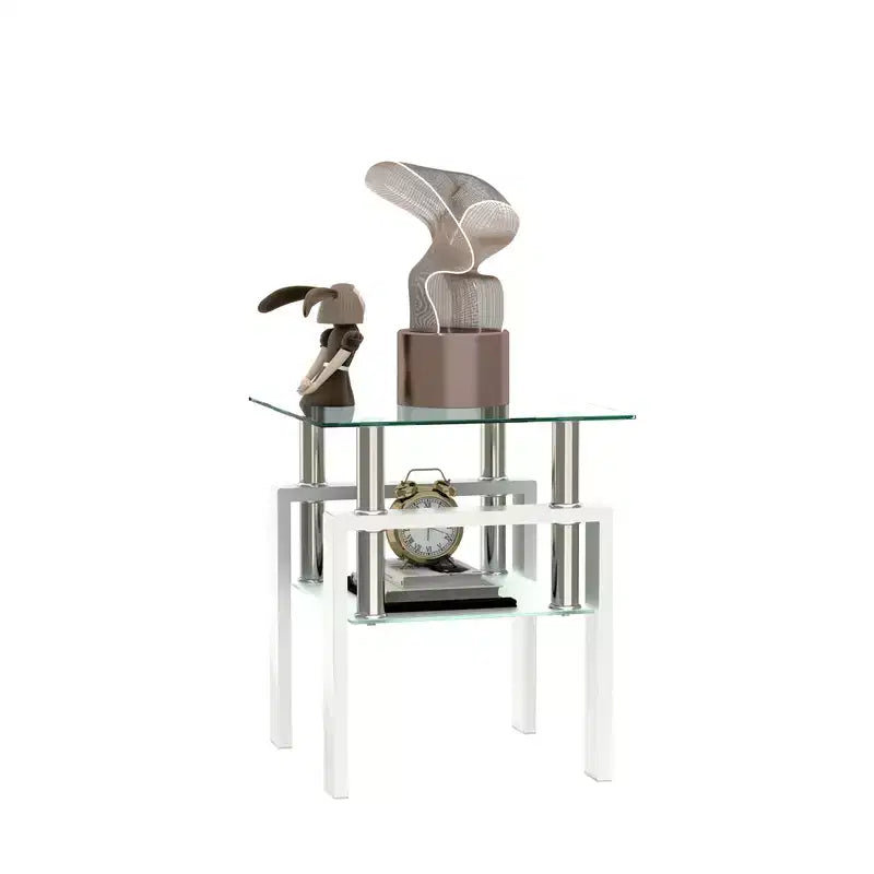 Square Glass Coffee Table with Storage Shelf