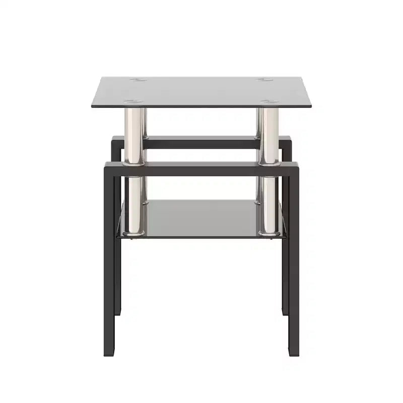 Square Glass Coffee Table with Storage Shelf