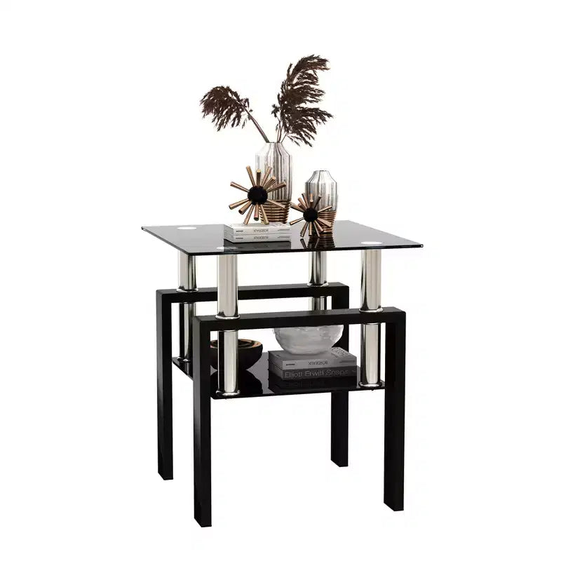 Square Glass Coffee Table with Storage Shelf