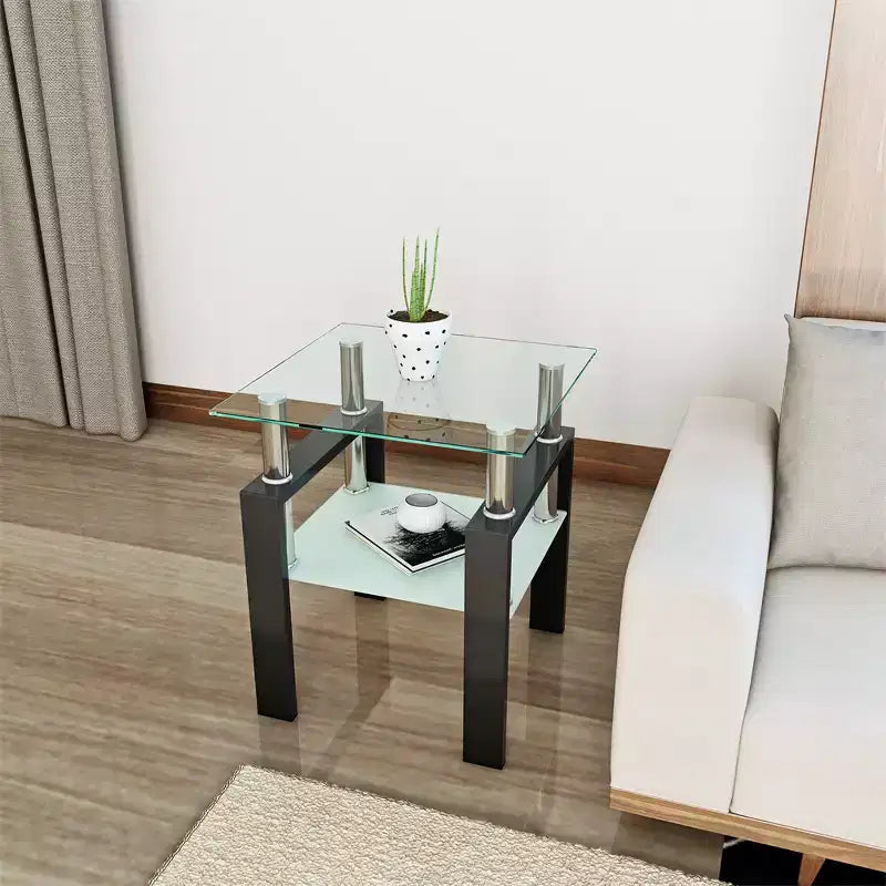 Square Glass Coffee Table with Storage Shelf