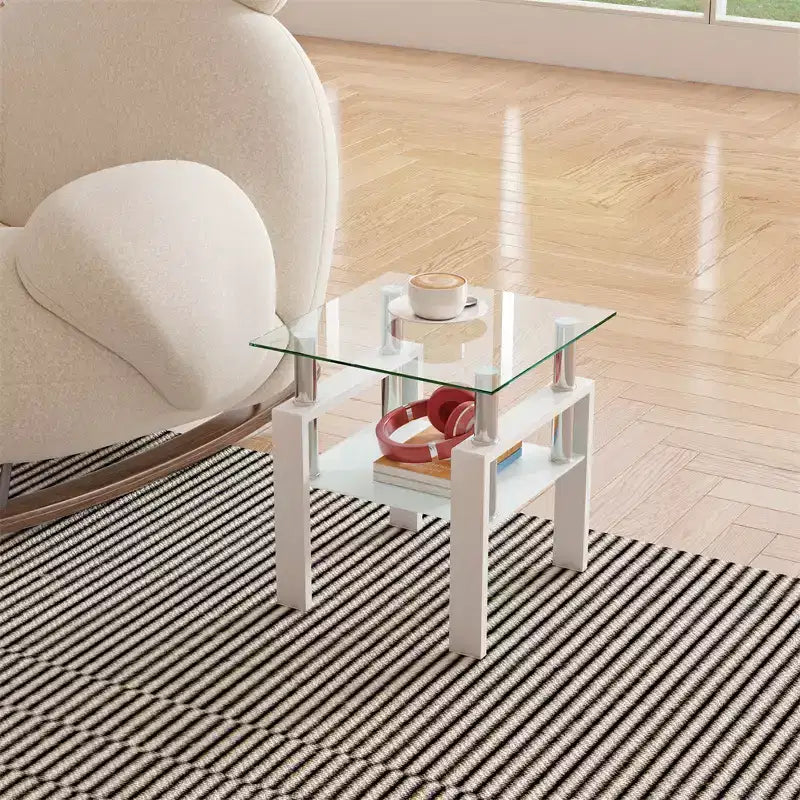 Square Glass Coffee Table with Storage Shelf