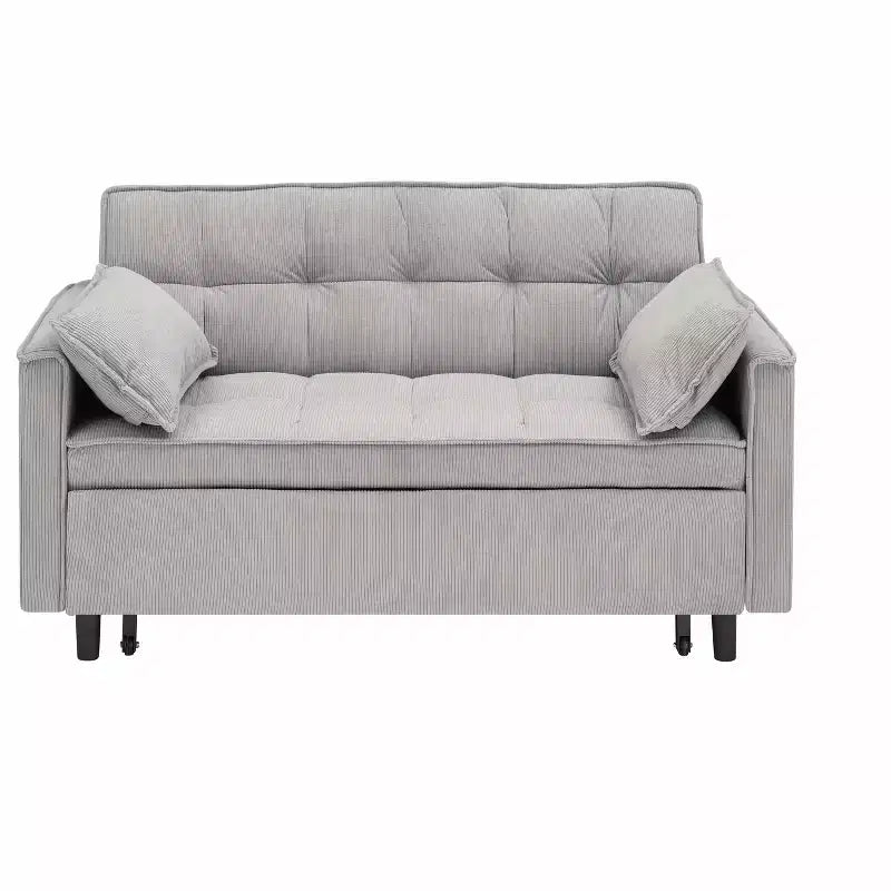 Modern Velvet Loveseat Sleeper Sofa with Toss Pillows and Pockets for Living Room Bedroom Gray