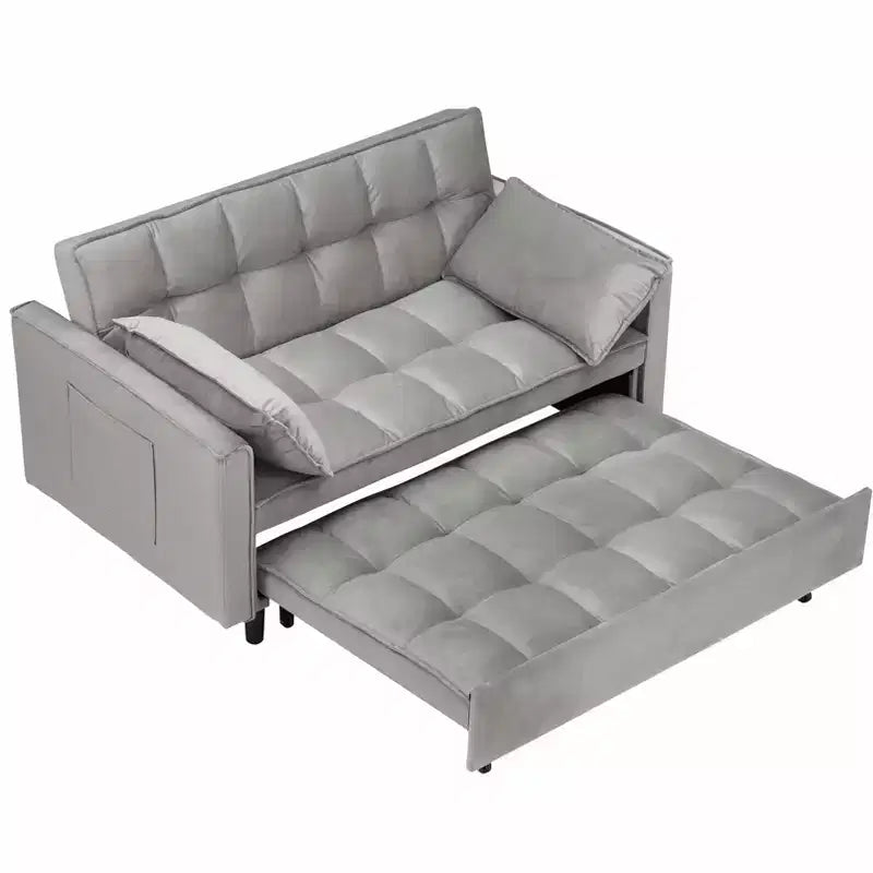 Modern Velvet Loveseat Sleeper Sofa with Toss Pillows and Pockets for Living Room Bedroom Gray