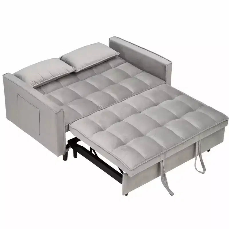 Modern Velvet Loveseat Sleeper Sofa with Toss Pillows and Pockets for Living Room Bedroom Gray