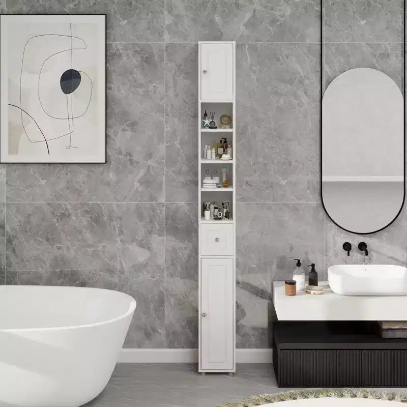 Tall Slim Bathroom Storage Cabinet with Drawer and Adjustable Shelves