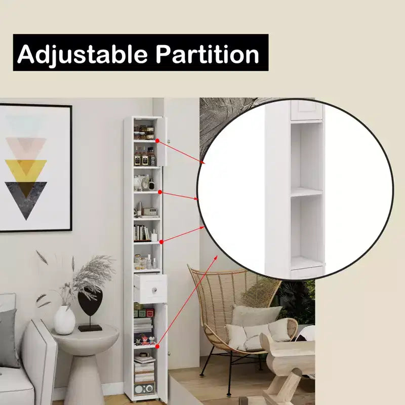 Tall Slim Bathroom Storage Cabinet with Drawer and Adjustable Shelves