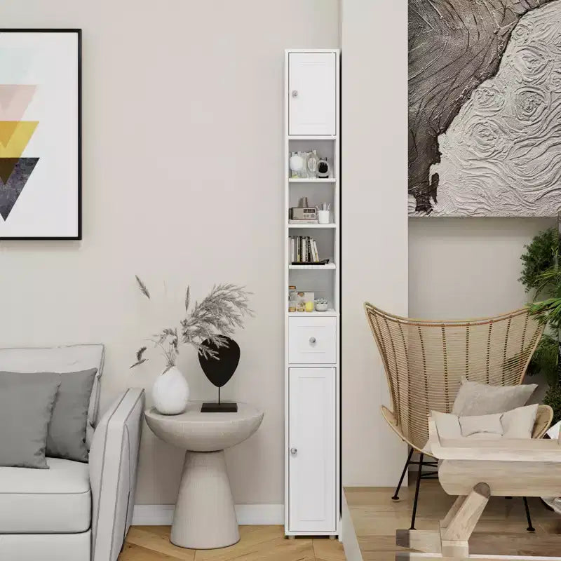 Tall Slim Bathroom Storage Cabinet with Drawer and Adjustable Shelves