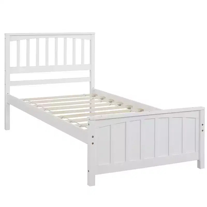 Solid Wood Twin Size Platform Bed, Twin Wooden Bed Frame with Headboard for Bedroom