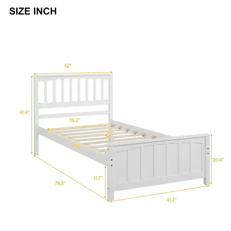 Solid Wood Twin Size Platform Bed, Twin Wooden Bed Frame with Headboard for Bedroom