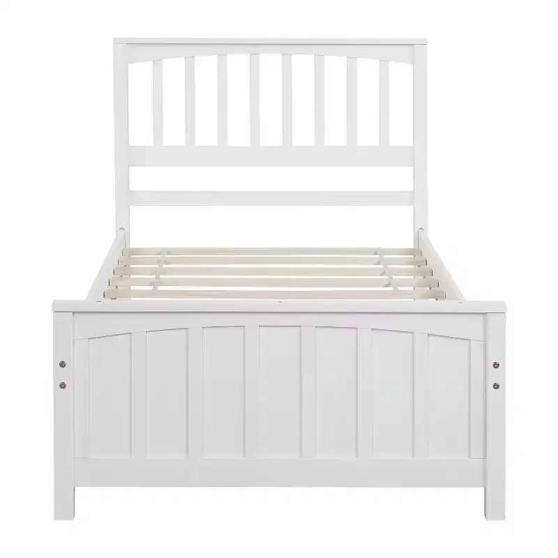 Solid Wood Twin Size Platform Bed, Twin Wooden Bed Frame with Headboard for Bedroom