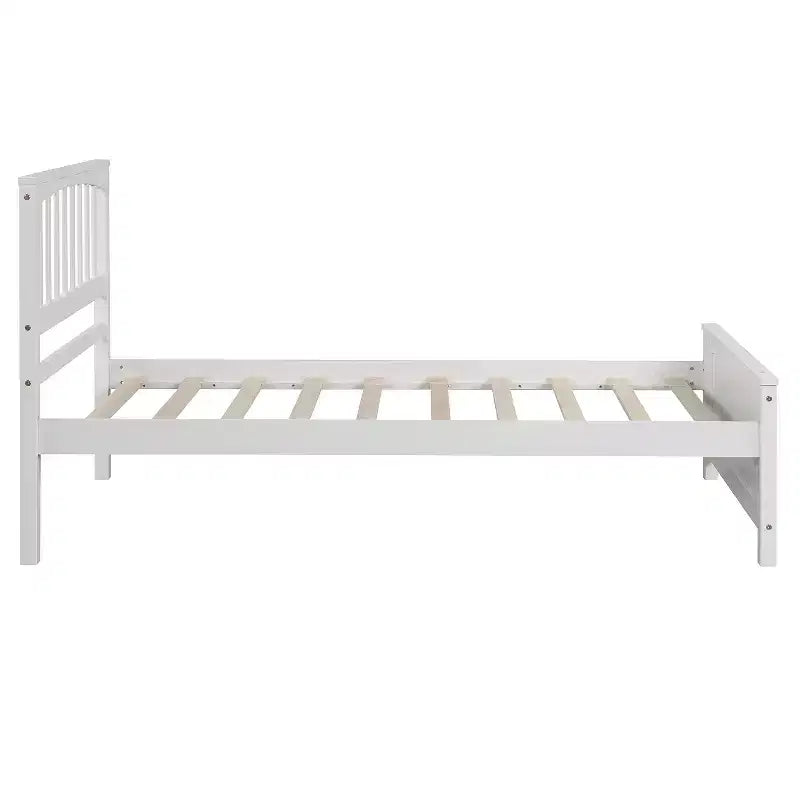Solid Wood Twin Size Platform Bed, Twin Wooden Bed Frame with Headboard for Bedroom