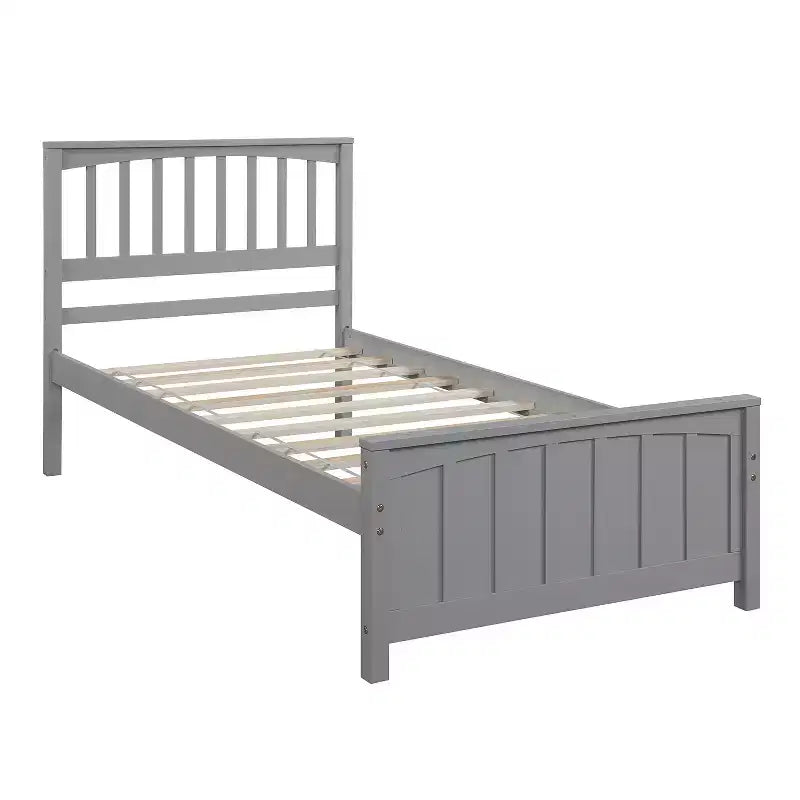 Solid Wood Twin Size Platform Bed, Twin Wooden Bed Frame with Headboard for Bedroom