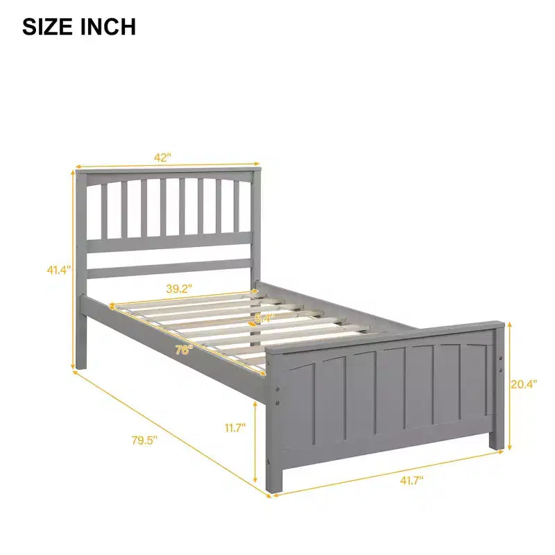 Solid Wood Twin Size Platform Bed, Twin Wooden Bed Frame with Headboard for Bedroom