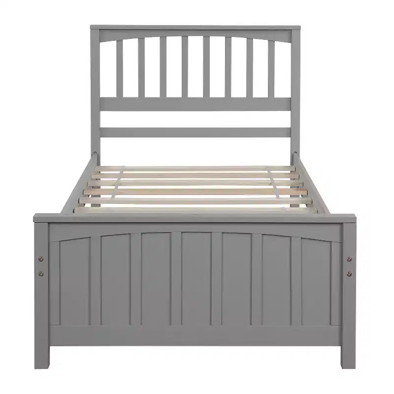 Solid Wood Twin Size Platform Bed, Twin Wooden Bed Frame with Headboard for Bedroom
