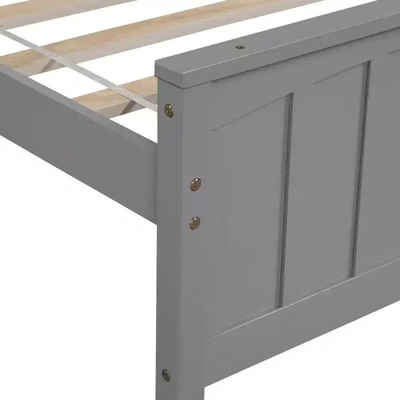 Solid Wood Twin Size Platform Bed, Twin Wooden Bed Frame with Headboard for Bedroom