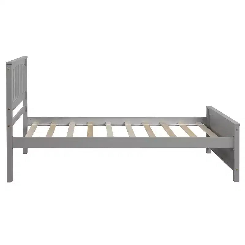 Solid Wood Twin Size Platform Bed, Twin Wooden Bed Frame with Headboard for Bedroom