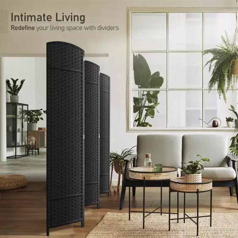 Extra Wide Double Hinged 6-Panel Folding Room Divider with Mesh Hand-Woven Design