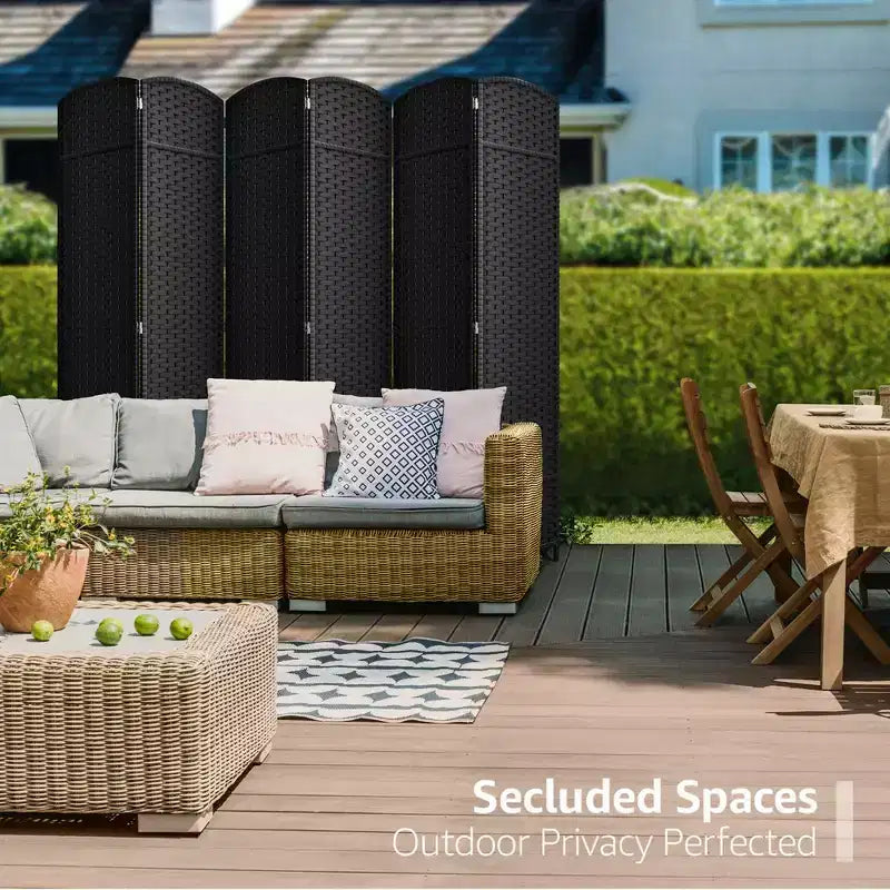 Extra Wide Double Hinged 6-Panel Folding Room Divider with Mesh Hand-Woven Design