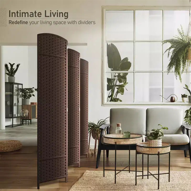 Extra Wide Double Hinged 6-Panel Folding Room Divider with Mesh Hand-Woven Design
