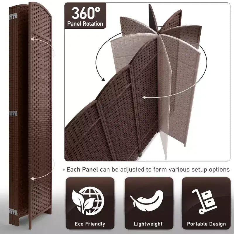 Extra Wide Double Hinged 6-Panel Folding Room Divider with Mesh Hand-Woven Design