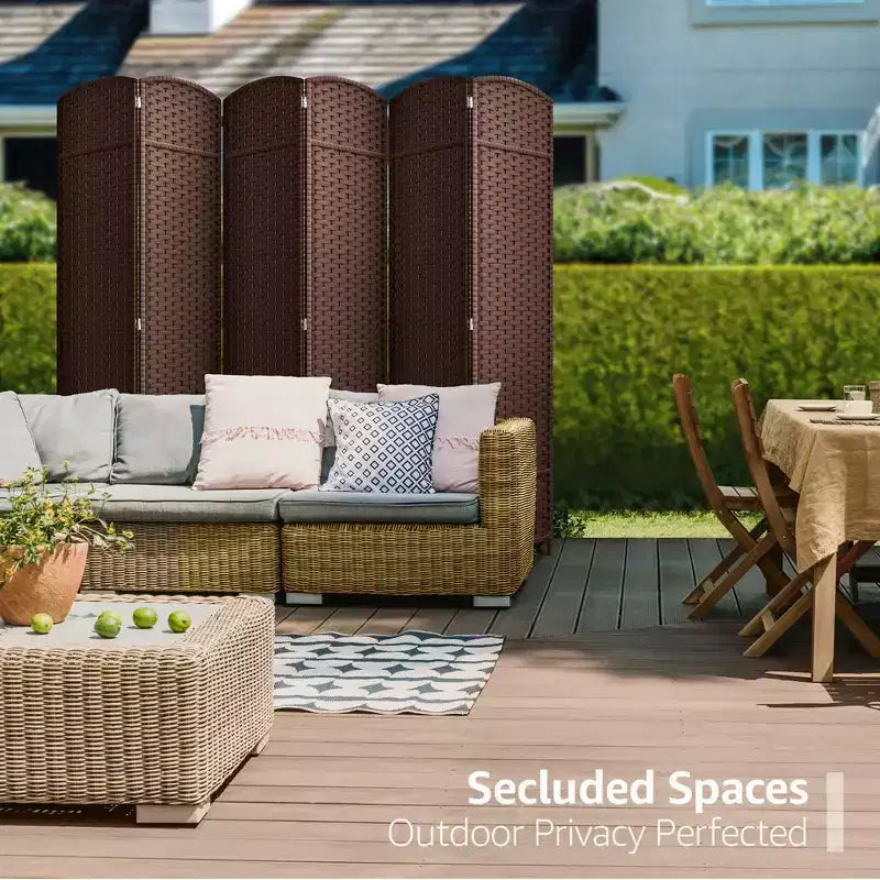 Extra Wide Double Hinged 6-Panel Folding Room Divider with Mesh Hand-Woven Design