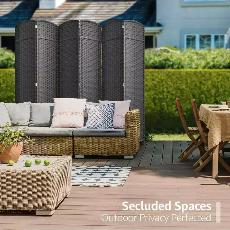 Extra Wide Double Hinged 6-Panel Folding Room Divider with Mesh Hand-Woven Design