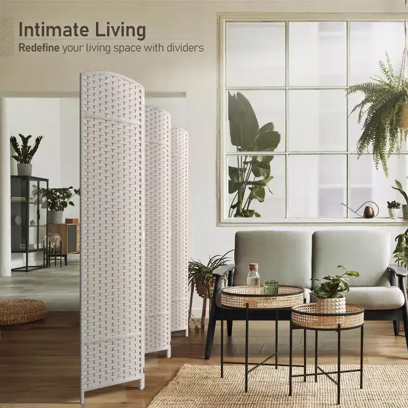 Extra Wide Double Hinged 6-Panel Folding Room Divider with Mesh Hand-Woven Design