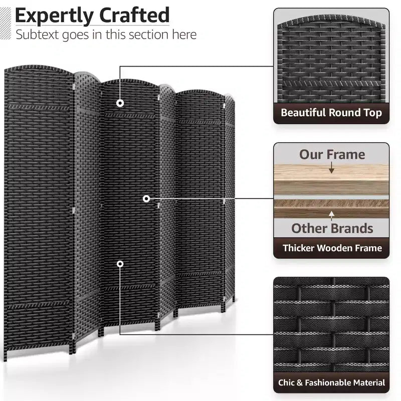 Extra Wide Double Hinged 6-Panel Folding Room Divider with Mesh Hand-Woven Design