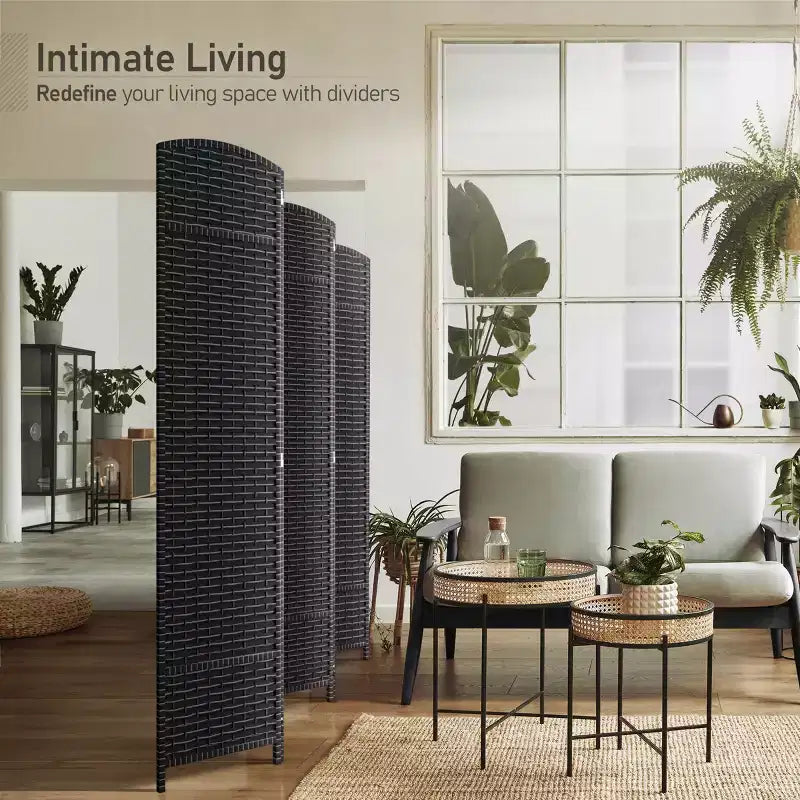 Extra Wide Double Hinged 6-Panel Folding Room Divider with Mesh Hand-Woven Design