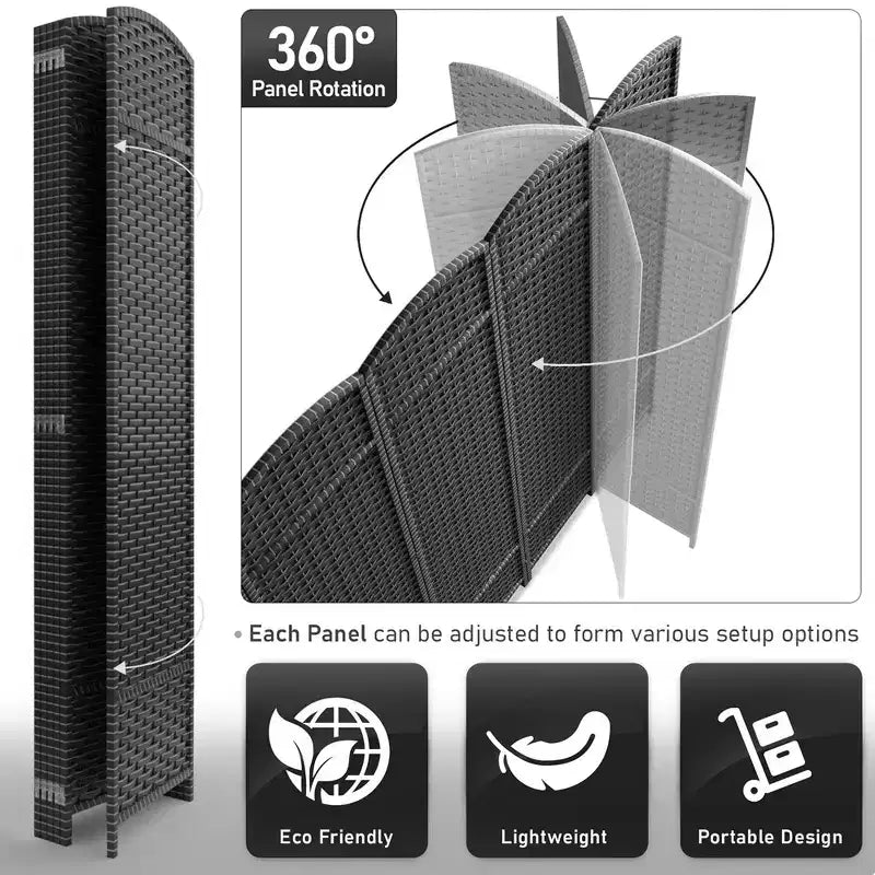 Extra Wide Double Hinged 6-Panel Folding Room Divider with Mesh Hand-Woven Design