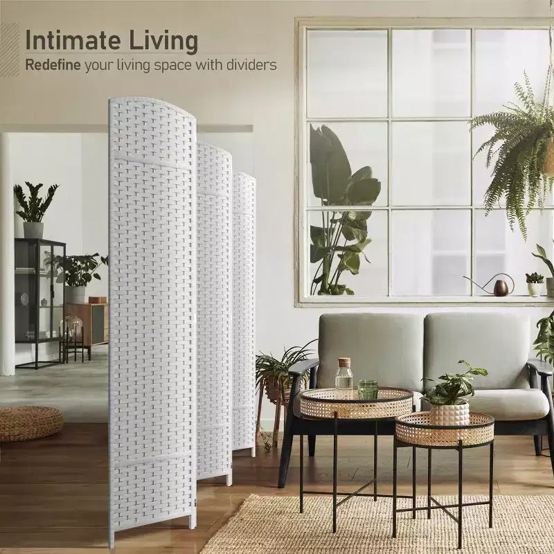 Extra Wide Double Hinged 6-Panel Folding Room Divider with Mesh Hand-Woven Design