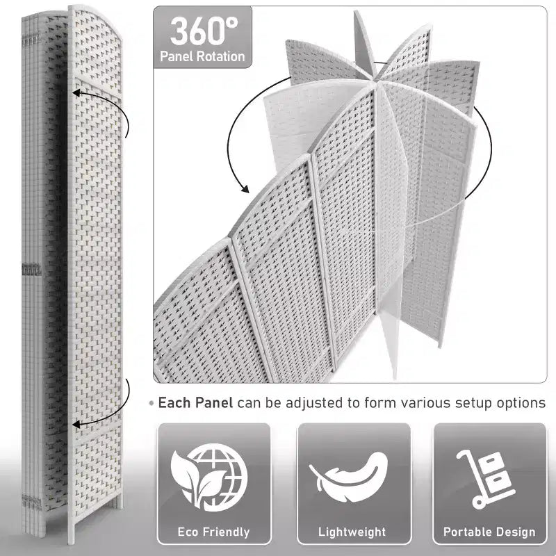 Extra Wide Double Hinged 6-Panel Folding Room Divider with Mesh Hand-Woven Design