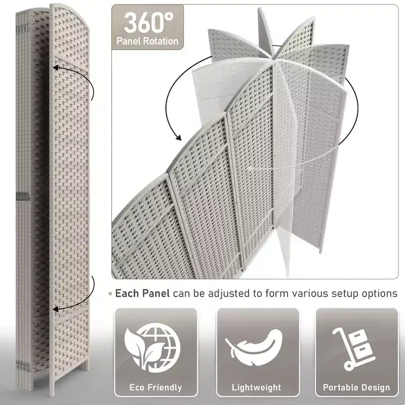 Extra Wide Double Hinged 6-Panel Folding Room Divider with Mesh Hand-Woven Design