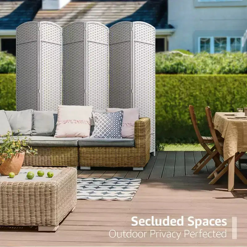 Extra Wide Double Hinged 6-Panel Folding Room Divider with Mesh Hand-Woven Design