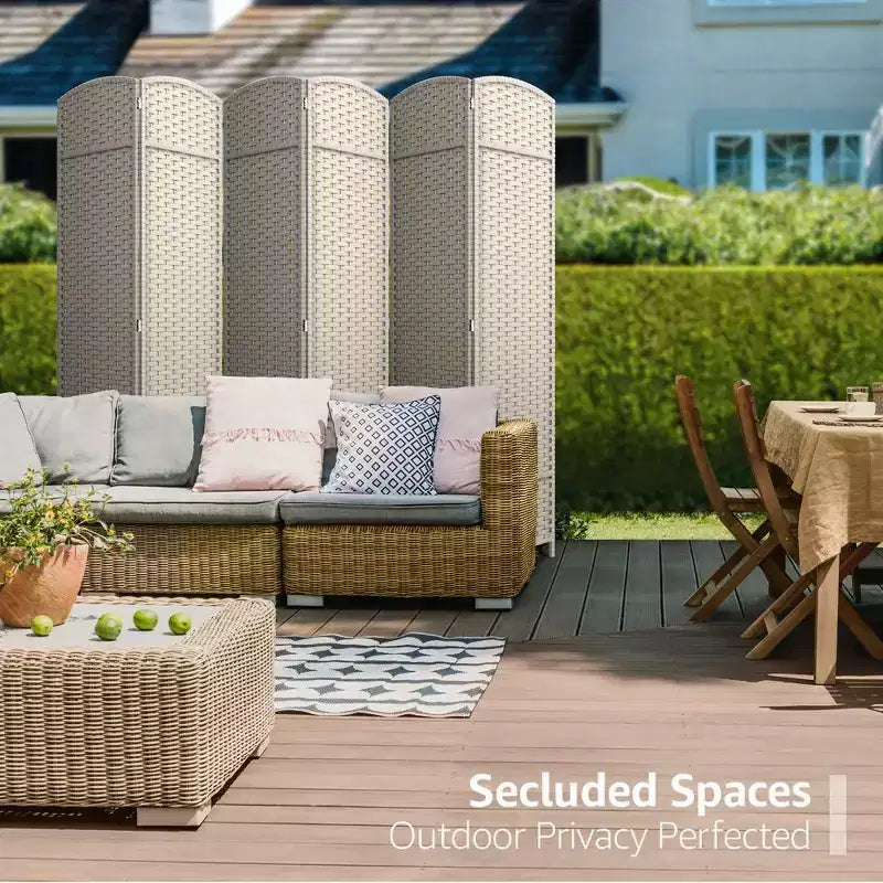Extra Wide Double Hinged 6-Panel Folding Room Divider with Mesh Hand-Woven Design