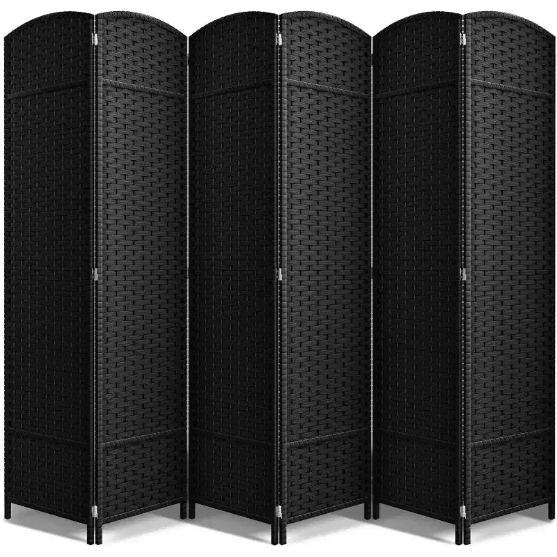 Extra Wide Double Hinged 6-Panel Folding Room Divider with Mesh Hand-Woven Design
