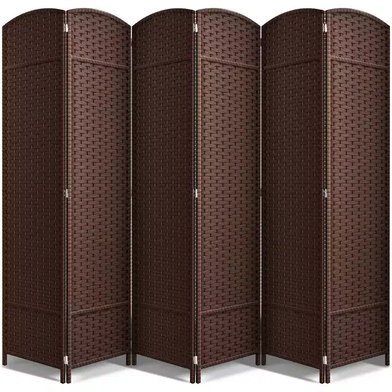 Extra Wide Double Hinged 6-Panel Folding Room Divider with Mesh Hand-Woven Design