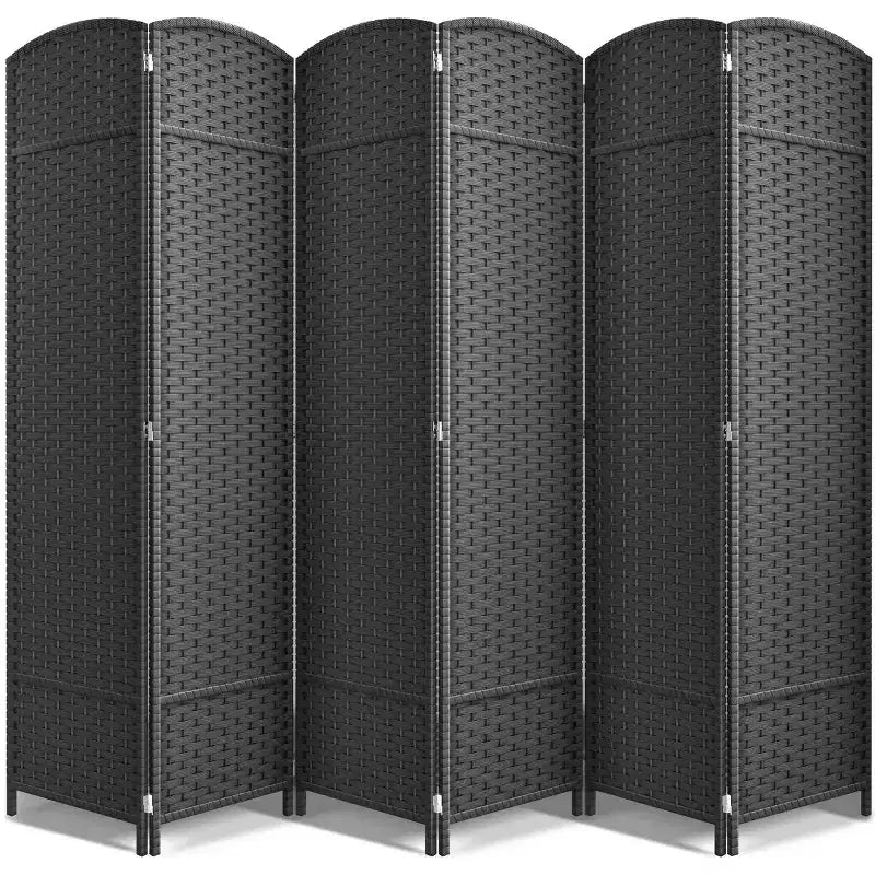 Extra Wide Double Hinged 6-Panel Folding Room Divider with Mesh Hand-Woven Design
