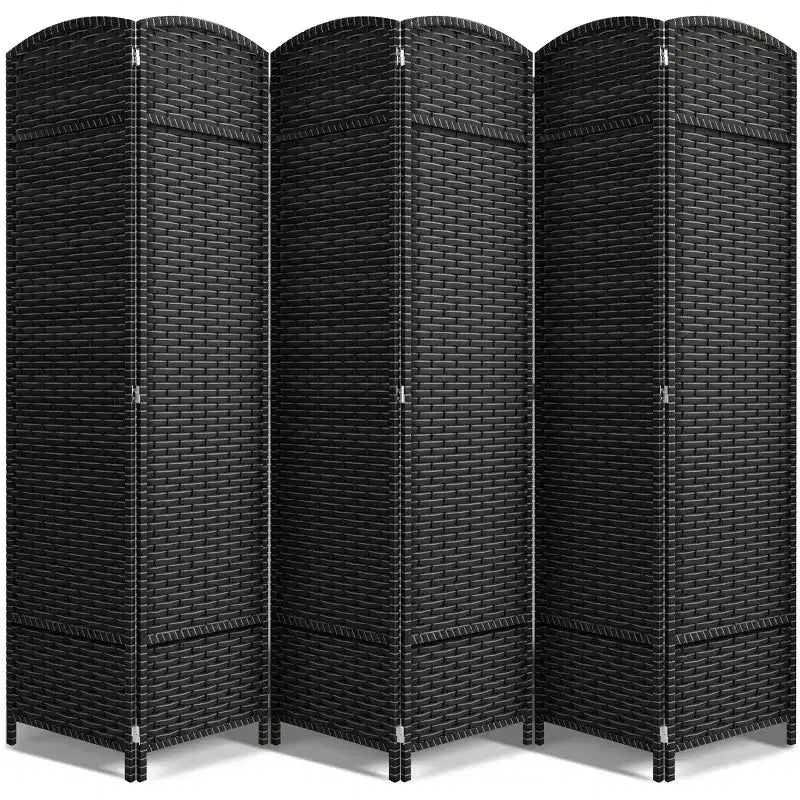 Extra Wide Double Hinged 6-Panel Folding Room Divider with Mesh Hand-Woven Design