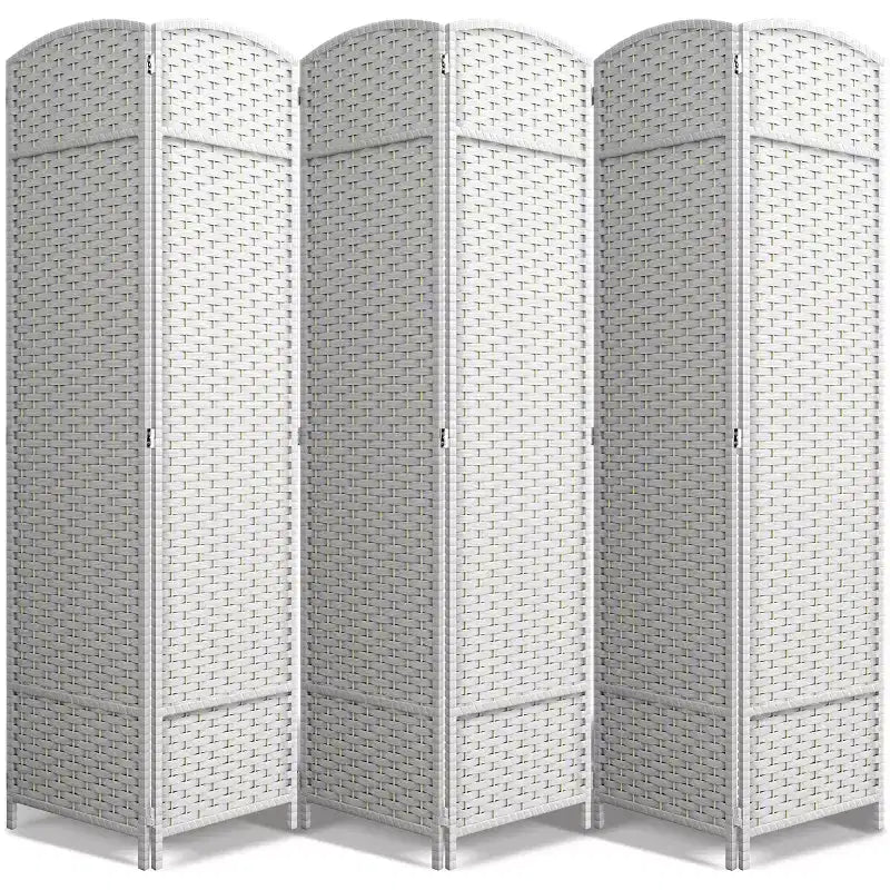 Extra Wide Double Hinged 6-Panel Folding Room Divider with Mesh Hand-Woven Design