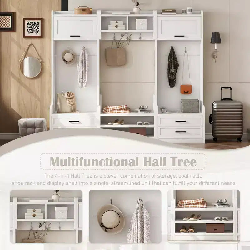 Coat Rack, Hall Tree with Shoe Storage, Farmhouse Shoe Cabinet with 3 Drawers, 7 Coat Hooks, Freestanding Shoe Rack Organizer for Entryway Hallway Closet