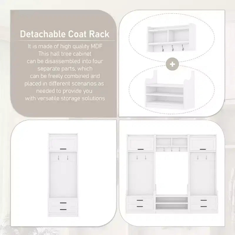 Coat Rack, Hall Tree with Shoe Storage, Farmhouse Shoe Cabinet with 3 Drawers, 7 Coat Hooks, Freestanding Shoe Rack Organizer for Entryway Hallway Closet