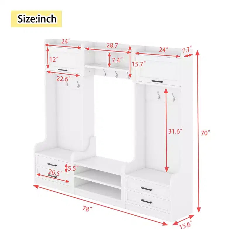 Coat Rack, Hall Tree with Shoe Storage, Farmhouse Shoe Cabinet with 3 Drawers, 7 Coat Hooks, Freestanding Shoe Rack Organizer for Entryway Hallway Closet