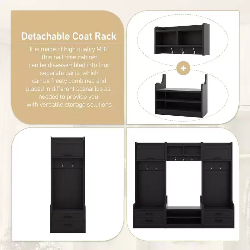 Coat Rack, Hall Tree with Shoe Storage, Farmhouse Shoe Cabinet with 3 Drawers, 7 Coat Hooks, Freestanding Shoe Rack Organizer for Entryway Hallway Closet
