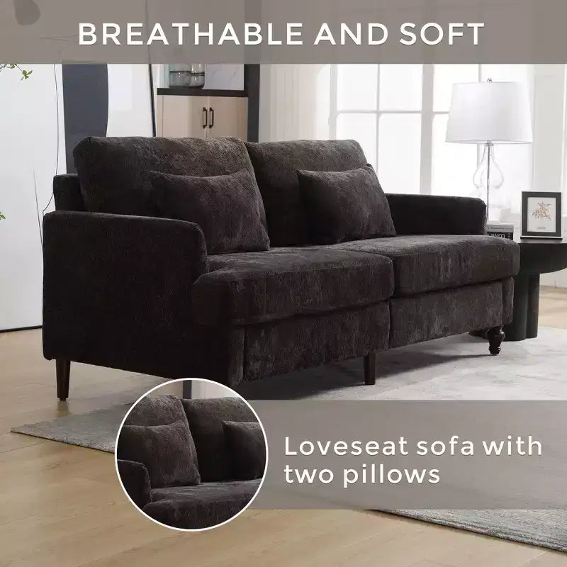Mid Century Chenille Fabric Loveseat Sofa, 2-Seat Upholstered Modern Couch