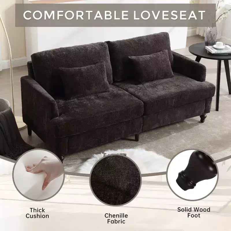 Mid Century Chenille Fabric Loveseat Sofa, 2-Seat Upholstered Modern Couch