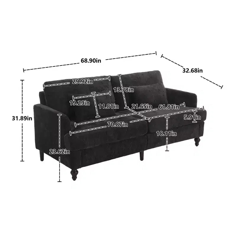 Mid Century Chenille Fabric Loveseat Sofa, 2-Seat Upholstered Modern Couch