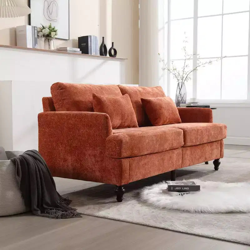Mid Century Chenille Fabric Loveseat Sofa, 2-Seat Upholstered Modern Couch
