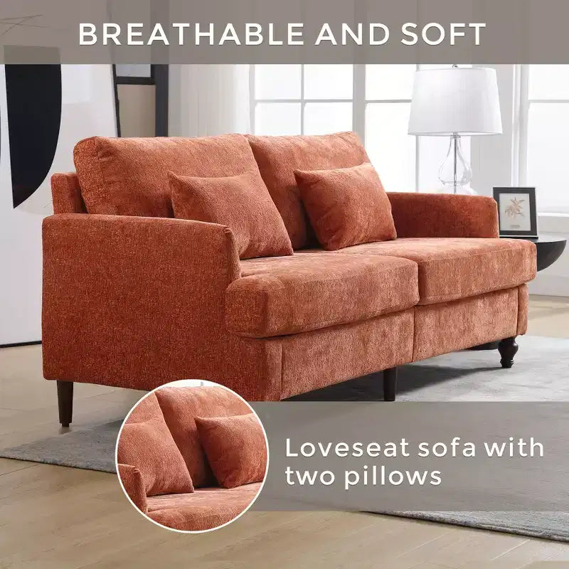 Mid Century Chenille Fabric Loveseat Sofa, 2-Seat Upholstered Modern Couch