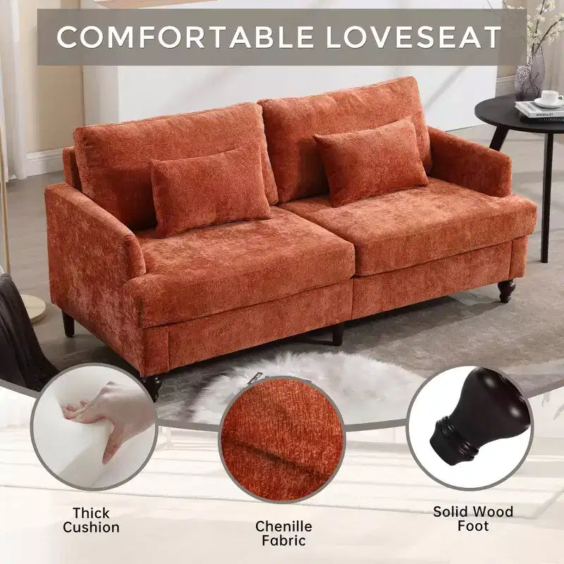 Mid Century Chenille Fabric Loveseat Sofa, 2-Seat Upholstered Modern Couch